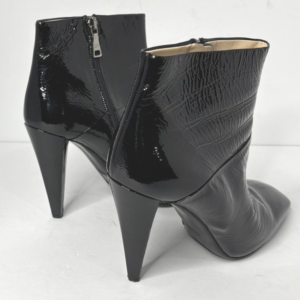 Prada Black Crinkled Patent Leather Square Toe Ankle Boots 39 Heel‎ 1I746L - Picture 3 of 9